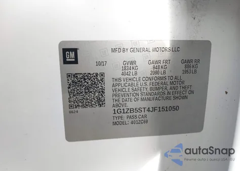 2018 Chevrolet Malibu 1Ls z USA, uszkodzony, nr VIN 1G1ZB5ST4JF151050